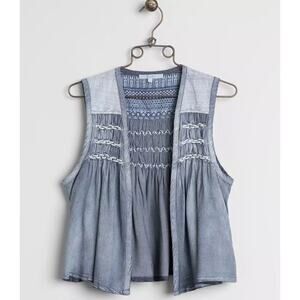 Miss Me Women's Open Front Raw Edge Vest Sleeveless Beach Gray Size Medium‎